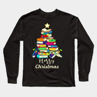 Cute christmas library tree gift librarian and book Long Sleeve T-Shirt